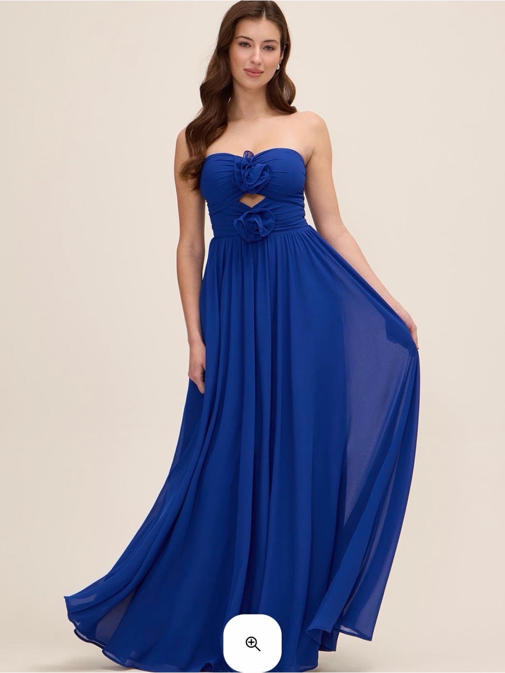 le chateau Strapless Royal Blue Chiffon Maxi Gown